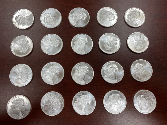 Tube / Roll of 20 - 1 oz Silver Shield “Justice” Rounds .999 Golden State Mint