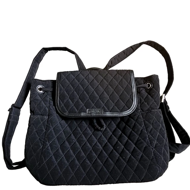 Vera Bradley Classic Fashion Backpack Black Quilted Rose Print Interior NWOT