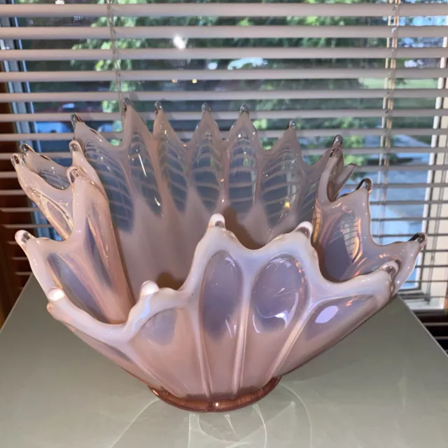 Fostoria, Heirloom pattern. Peach Opalescent Carnival Glass Bowl. Vintage.