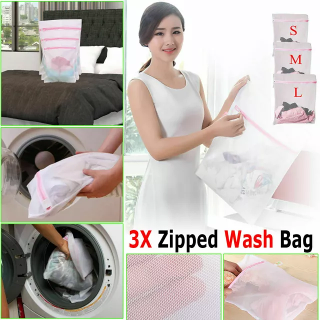 3 x Zipped Laundry Washing Mesh Net Bra Sox Underwear Washing Machine Wash Bag