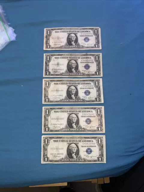 5 Series 1935 B One Dollar Bill Silver Certificate Blue Seal MISPRINTS