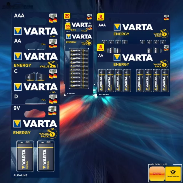 Varta Energy Micro AAA  Mignon AA  Baby C  Mono D E-Block 9V Batterien Battery