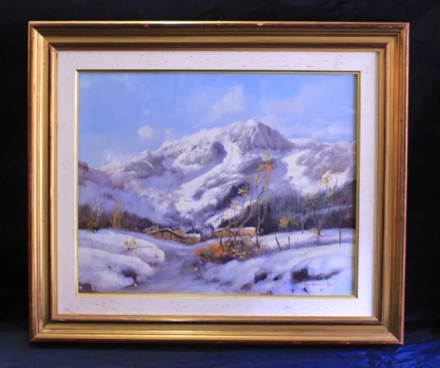Giandomenico Ferri (Xx) Paesaggio Di Montagna Con La Neve, Olio Su Tela, Xx Sec.