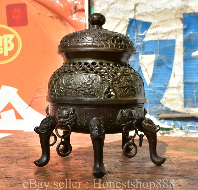 9.6" Ming Xuande Chinese Pure Bronze Dynasty Beast Foot censer incense burner
