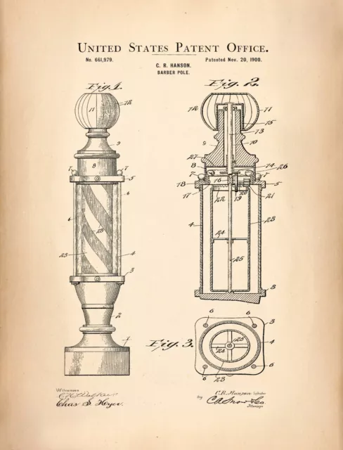 Decor POSTER of vintage Patent.Barber Shop Pole.Room Office Home Art Design.6794
