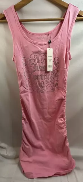 NEW Juicy Couture Women's Size S Tank Dress Shirred Pink Scoop Neck Rhinestone