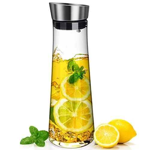 Carafe Eau Csuntikulo Carafe en verre de 1000 ml Cruche en Verre avec Capucho...