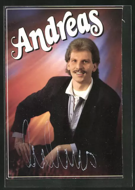 Ansichtskarte Musiker Andreas mit freundlichem Lächeln und Autograph