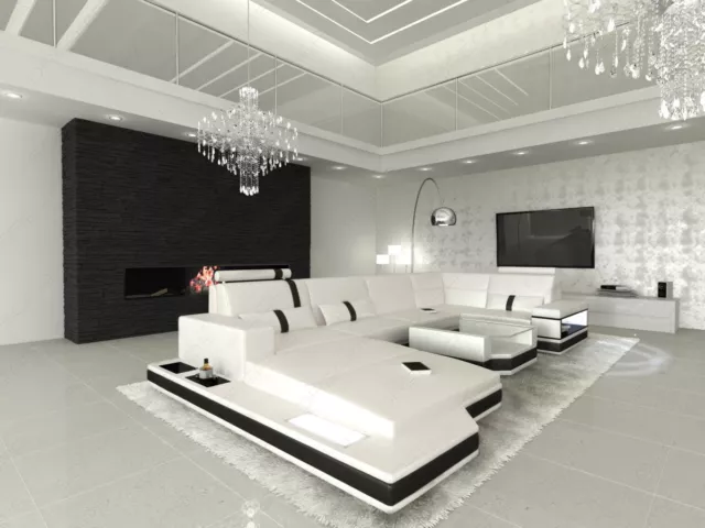 Interior Design Sofa Couch Messana U Shape Recamiere LED Corner Sofa White