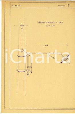 1930 ca E.A.G ENTE ADIGE-GARDA Braccio stradale a palo *Progetto 22x32 cm 