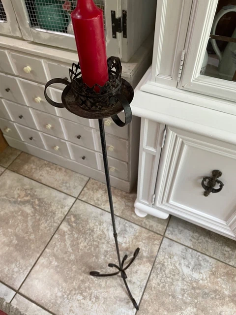 Antique19th Century Wrought Iron Church Torchères Candle Floor Stand Black 40.5”