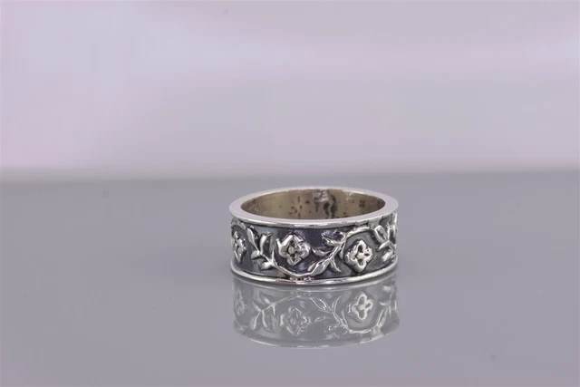 Taxco Sterling Silver Ivy Vine Flower Oxidized Band Ring 925 Mex Sz: 5.5