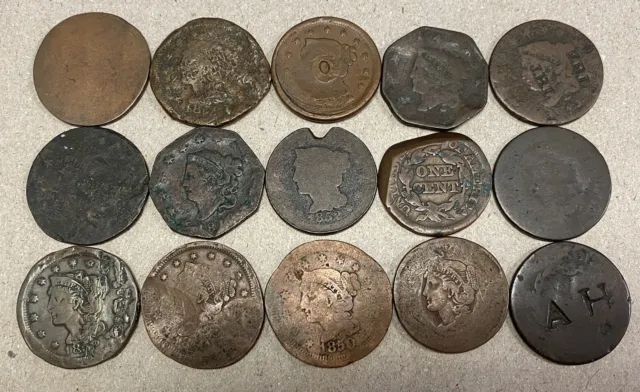 15 Mixed Bad & Beat Up U.S Large Cents Coins****