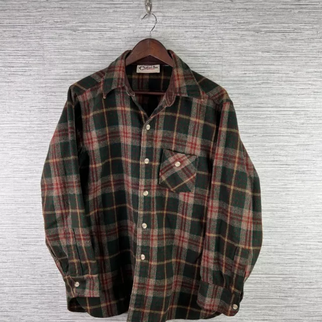 VINTAGE Woolrich Shirt Mens Large Plaid Flannel Wool Button Up Chatham Run 80s