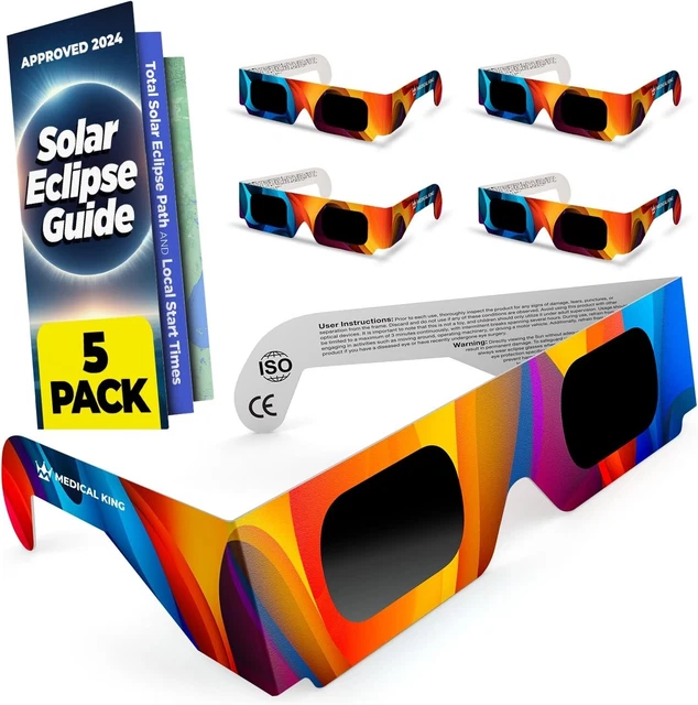 MEDICAL KING SOLAR Eclipse Glasses Approved 2024, (5 pack) CE and ISO