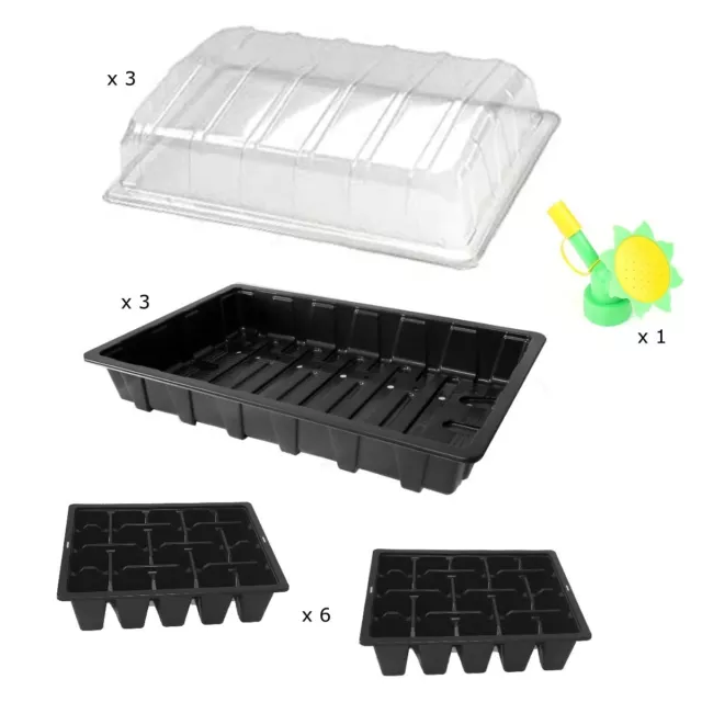 3 x Seed Plant Propagator Starter Kit Sets With 40 Cell Inserts + Water Nozzle