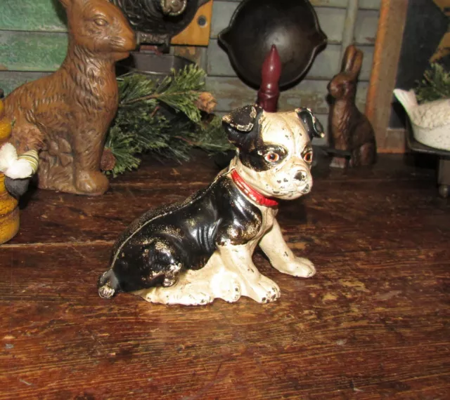 Antique Vtg Cast Iron Hubley Boston Bull Dog Seated Terrier Still Penny Bank