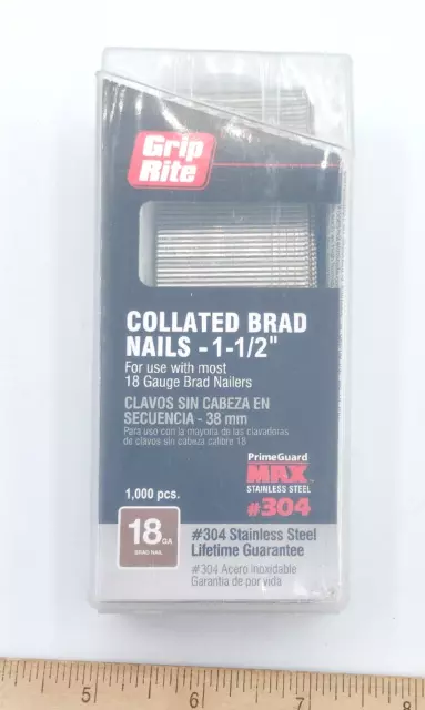 1-1/2 inch 18 Gauge 304 STAINLESS STEEL Collated Brad Nails 18 ga 1.5" (1,000 ct