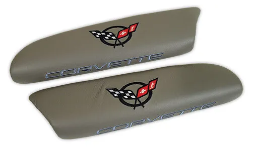 97-04 Corvette Gray Leather Armrest Pads With C5 Logo NEW 479988