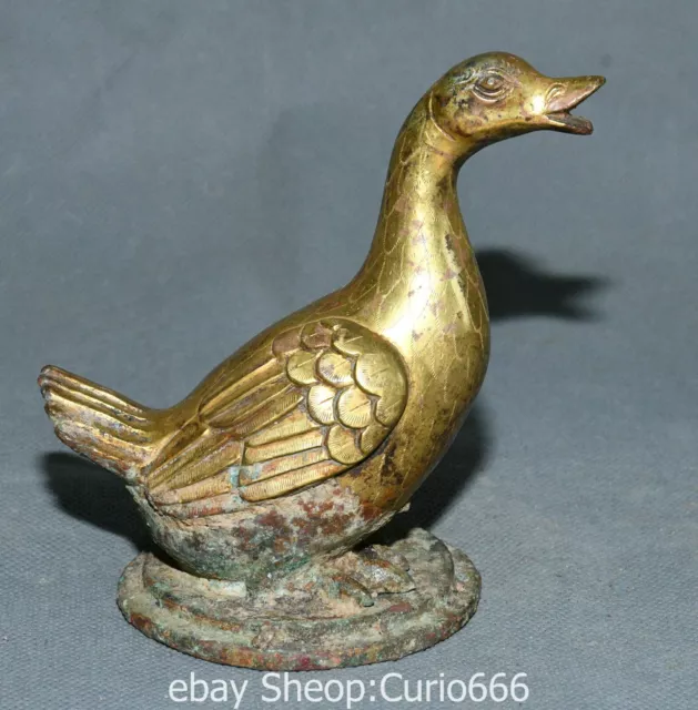 4.3'' Collection Old Chinese Bronze Ware Gold Dynasty Sit Duck Animal Statue