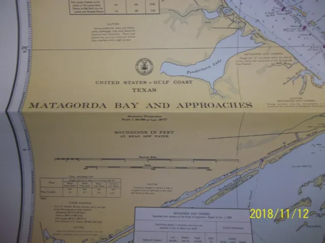 Vintage NAUTICAL MAP OF MATAGORDA BAY AND APPROACHES  1970