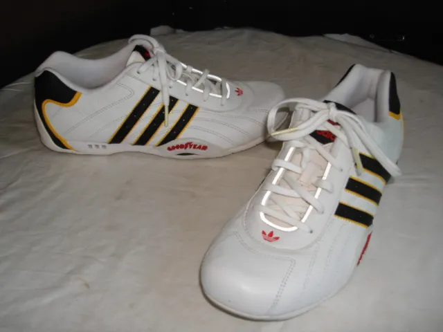 ADIDAS RACING TEAM Goodyear White/Black Leather Driving Shoes Women's ...
