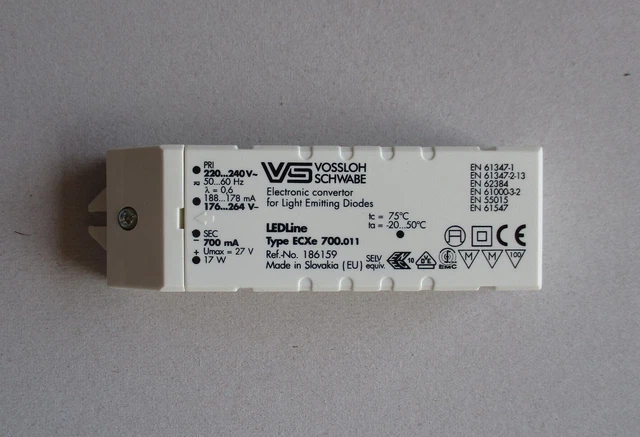 VOSSLOH SCHWABE LED Driver ECXe 700.086 25W 60V 120-140mA 186353 EUR 23,00 - DE VOSSLOH SCHWABE LED Driver ECXe 700.086 25W 60V 120-140mA 186353 EUR 23,00 - DE