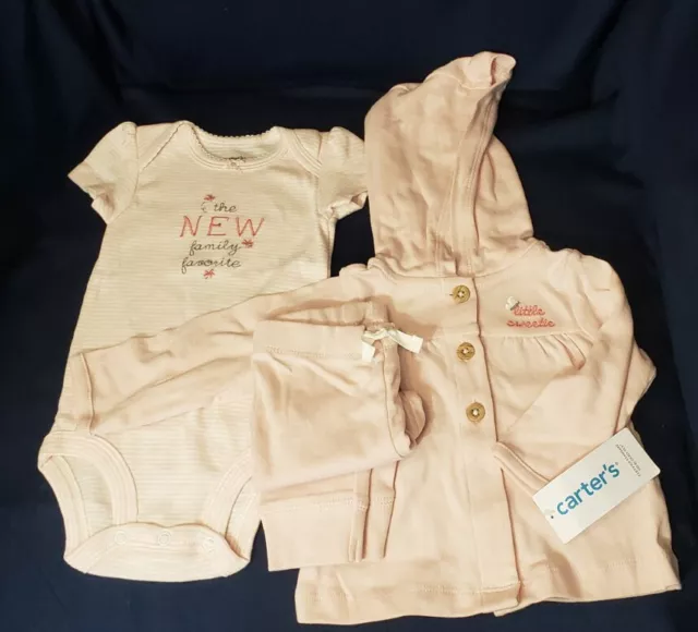 Carters 3 month 3 piece set Little Sweetie pink. Jacket pants bodysuit + bonus