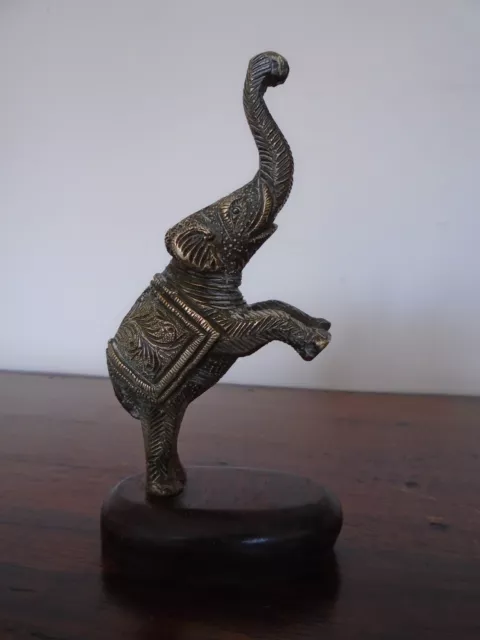 Antique Indian Cast And Engraved Bronze Rearing Elephant