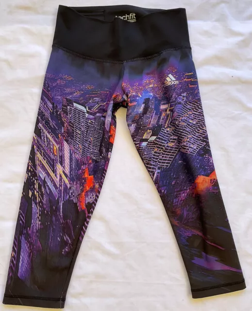 Adidas Techfit Crop Leggings Night Lights Print Black Multi Women’s Size Xs 8