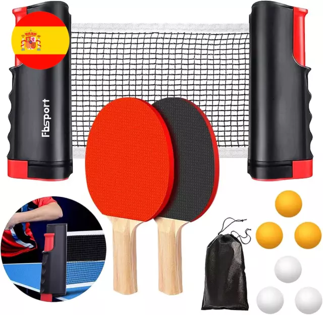 Set de Ping Pong: Raquetas Tenis de Mesa + 6 Pelotas + Red Retráctil + 1 Bolsa