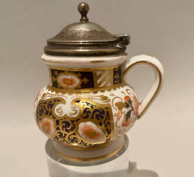 Unusual William Brownfield & Son Imari Pewter Lid Condiment Jar late 1800's 2