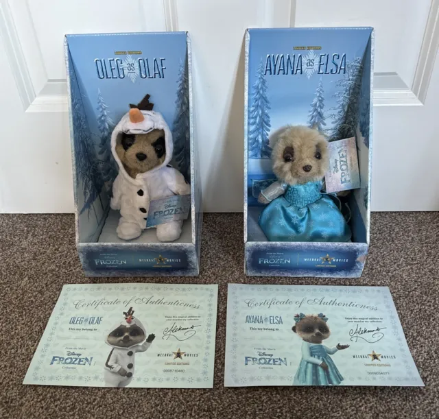 Ayana As Elsa Oleg As Olaf Disney Frozen Boxed Meerkat Soft Toys + Certificates