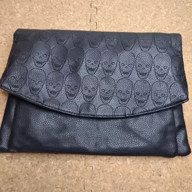 Charlotte Russe Clutch Bag Black Leather Purse with SKULLS Design - SO COOL !