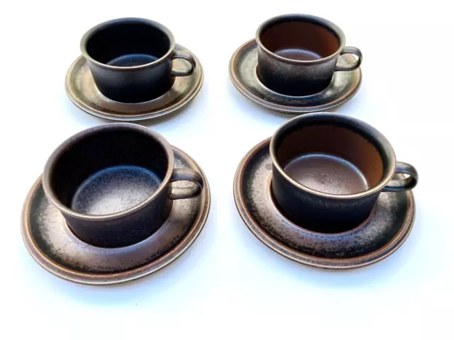 Vintage ARABIA Finland Ruska Set 4 Coffee Tea CUPS & SAUCERS