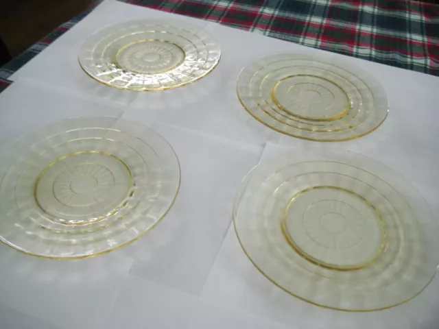 Anchor Hocking Yellow Block Optic Salad/Dessert Plates Set of 4 Vintage 8”