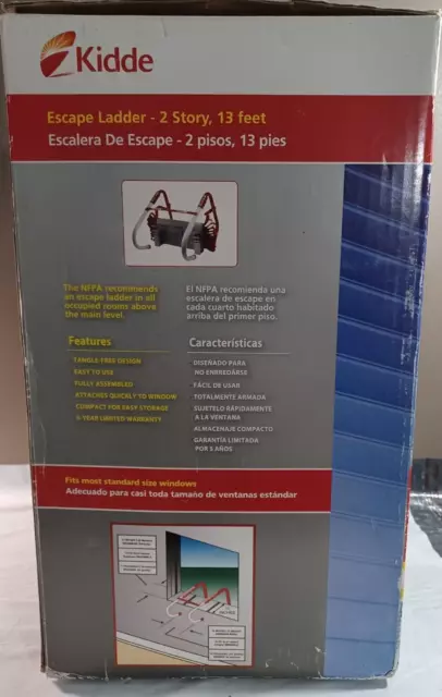 Kidde 468193 KL-2S, escalera de escape de incendios de 2 pisos con peldaños antideslizantes, ¡13 pies!