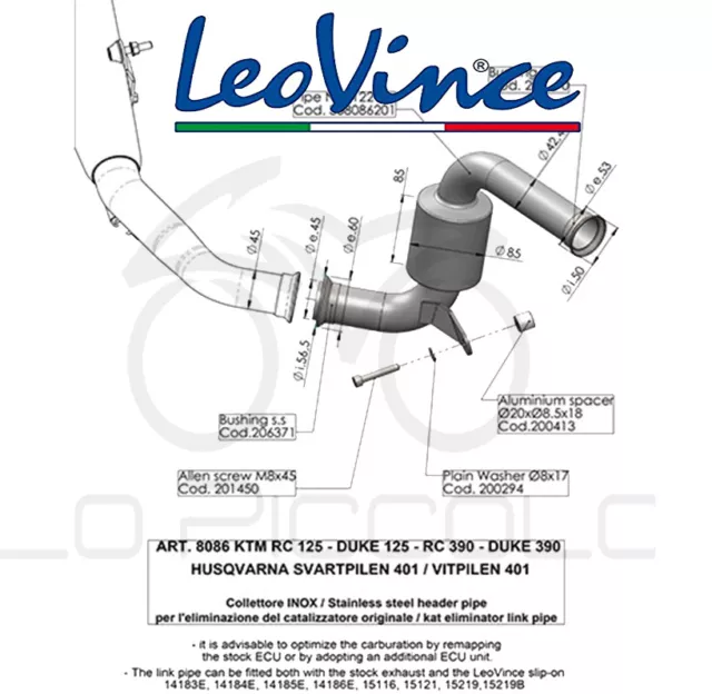 8086 Collettore Elimina Catalizzatore Leovince Ktm Duke 125 2019