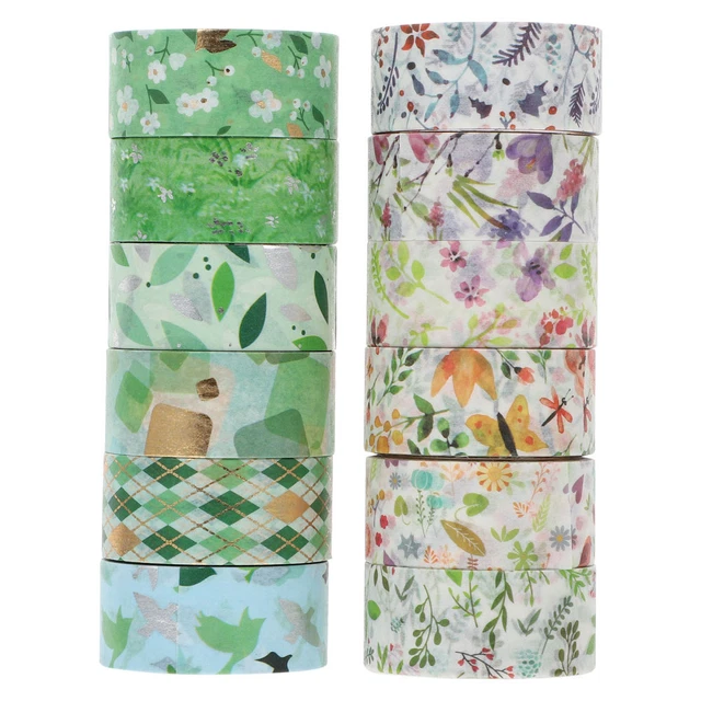 12 piezas cinta de enmascaramiento decorativa de papel washi floral japonesa