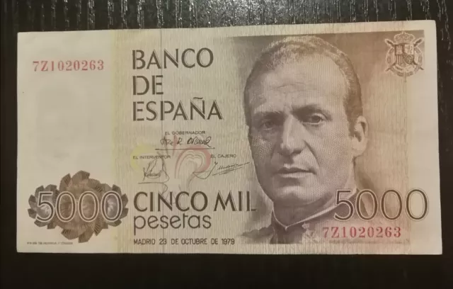 Feliciano. Billete de 5000 pesetas año 1979 M.B.C. Juan Carlos I. Original