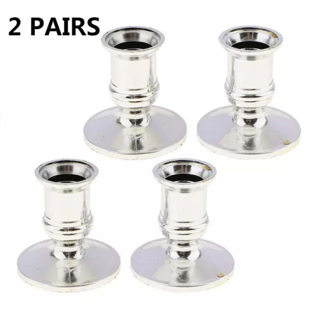 2 pares de candelabros base cónica estándar pilar plateado mesa