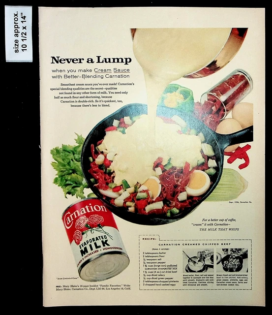 1956 CARNATION EVAPORATED Milk Cream Sauce Chipped Beef Vintage Print