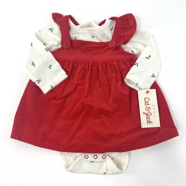 Cat & Jack Baby Girl Size 0-3M Corduroy Skirtall 2pc Outfit Holly Red Almond