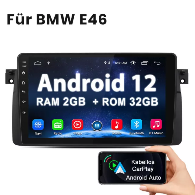 Autoradio android12 9" Navi USB GPS Bluetooth für BMW E46 cabrio coupe Carplay