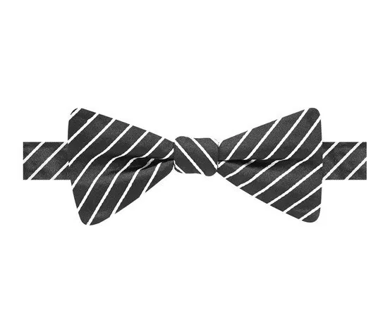 Countess Mara Mens Black White Silk Fine Line Stripe Adjustable Bow Tie O/S