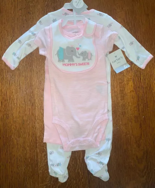 NWT New Carters Infant Girl Outfit Layette Set 4 Pc Infant Baby 6 Month Bib Pant
