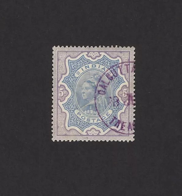 India 1895 QV 5 Rupees XF used – cancellation clear of face