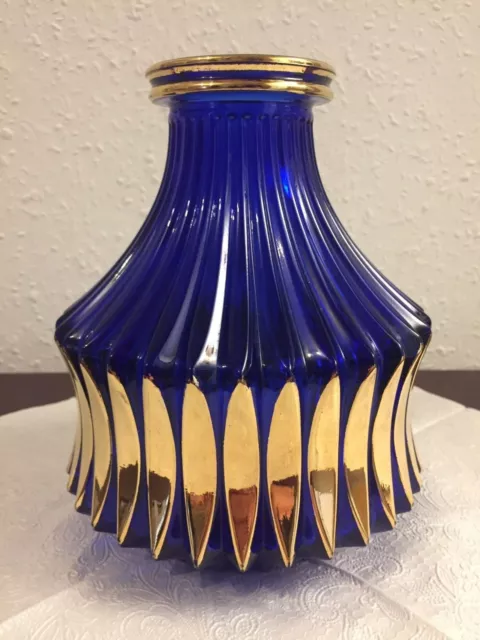 Walther Glas Vase blau mit Vergoldung  Boutique Style 70/80 er Kult Vintage