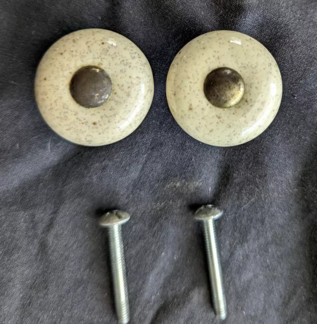 8avail Vintage Old Round Ceramic Brass Dresser Drawer Furniture Knob Pull Handle