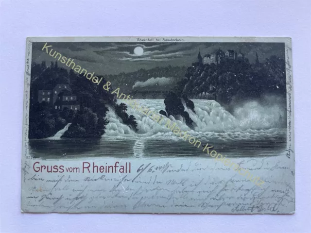 AK Gruss Gruß v Rheinfall Schaffhausen Mondscheinkarte 1900